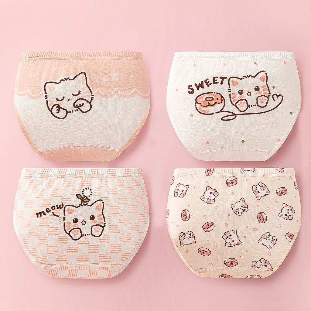 4PCS/set Girl Underwear Cotton Cute Cartoon Pet Cat Children Shorts Cute Lovely Underpants Soft Little Girls Kids Boxer Panties