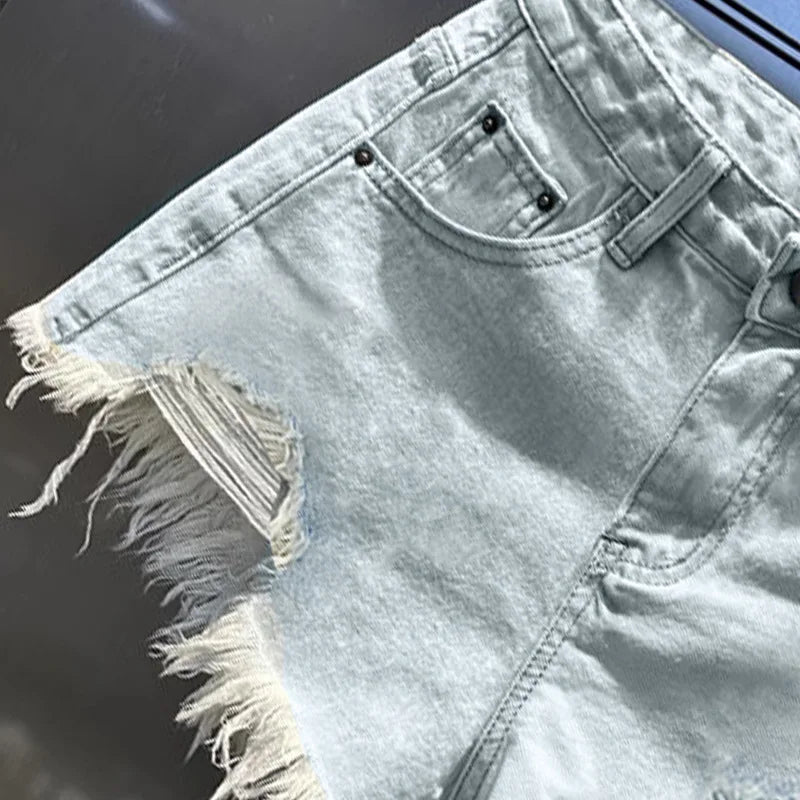 Retro Irregular Ripped Denim Shorts