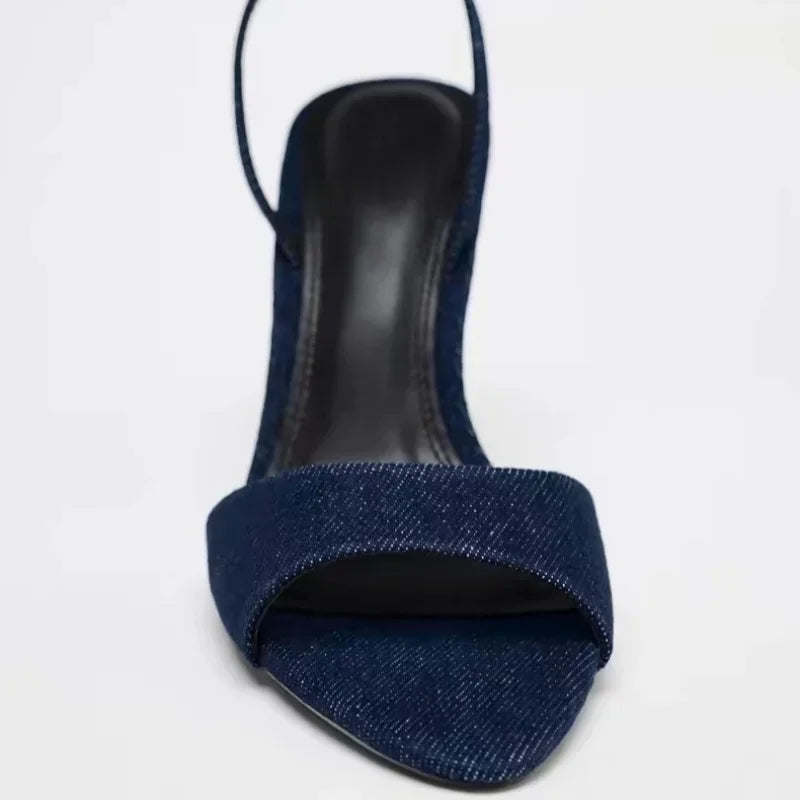 Denim Thin Heel Sandals