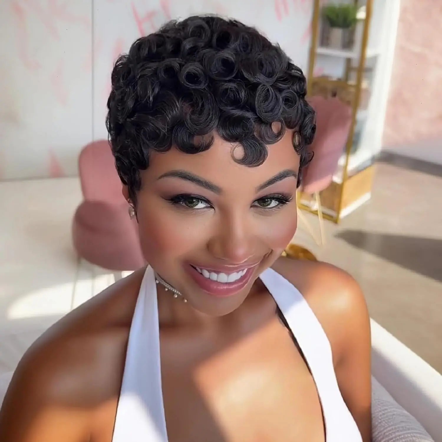 99J Short Layered Pixie Curly Wig