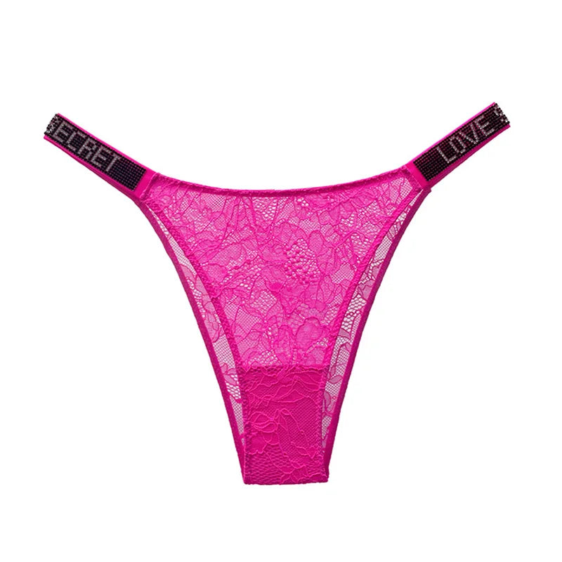 Rhinestone Lace Letter Panty