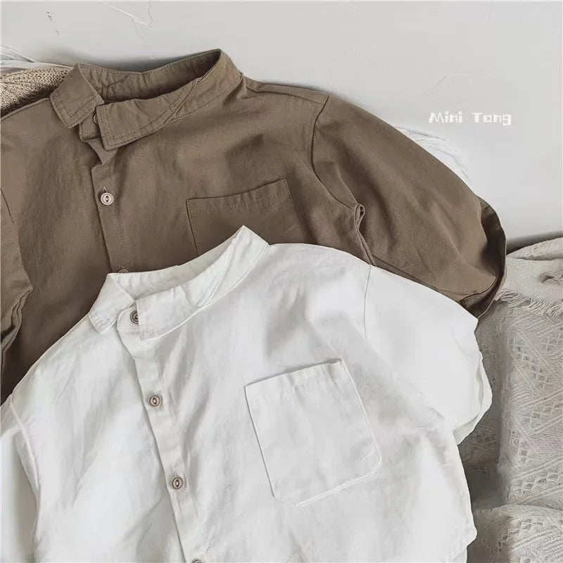 Boys Baby's Kids Blouse Jacket Outwear 2023 White Spring Autumn Shirts Cotton Gift Plus Size Children's Clothing