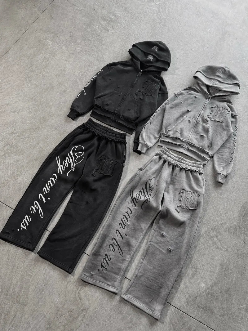 Loose Hooded Sweatshirt Set