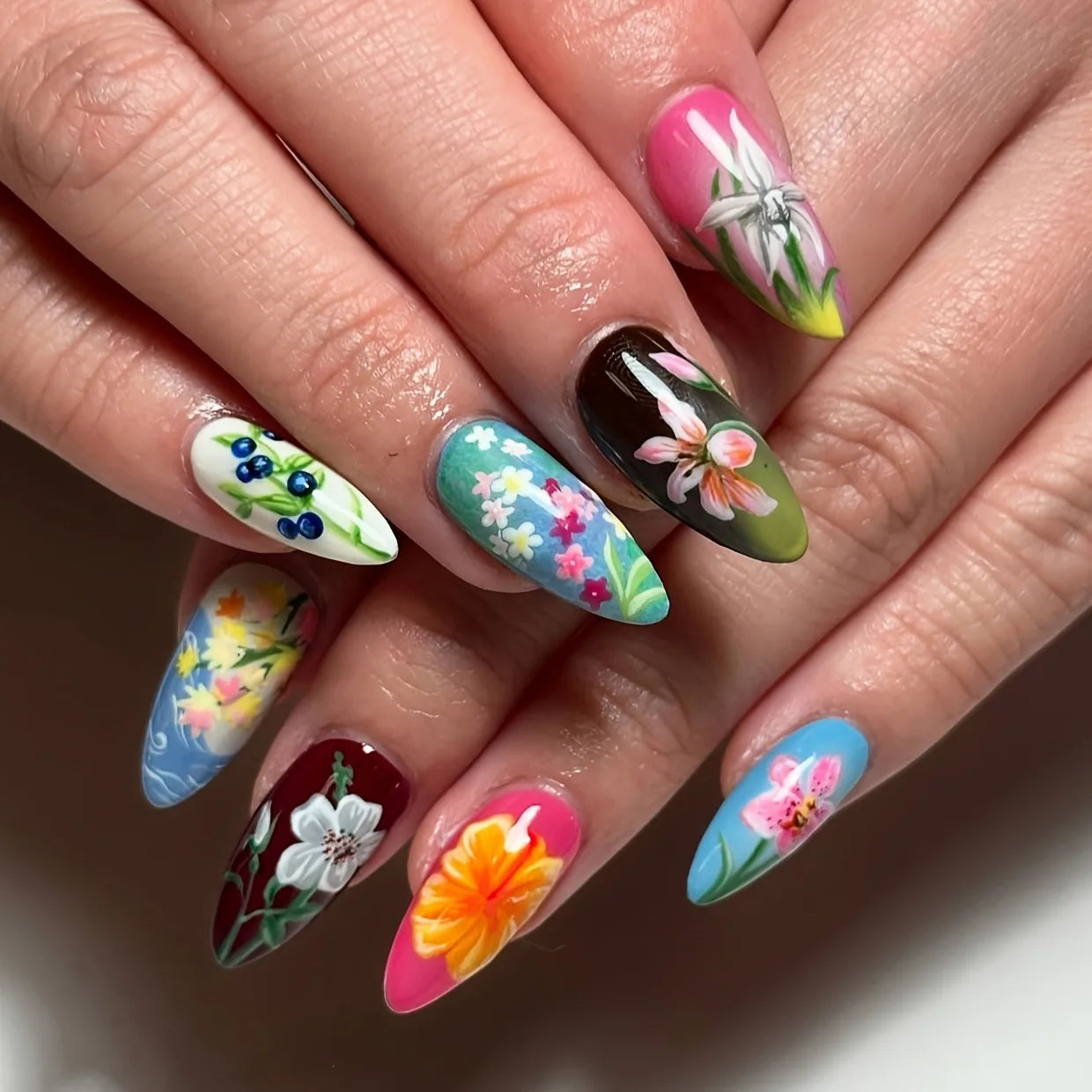 24pcs Vintage Country Style False Nails Cute Cartoon Little Lamb Rabbit Rose Printed Press On Nails Wave Point Bows Fake Nail