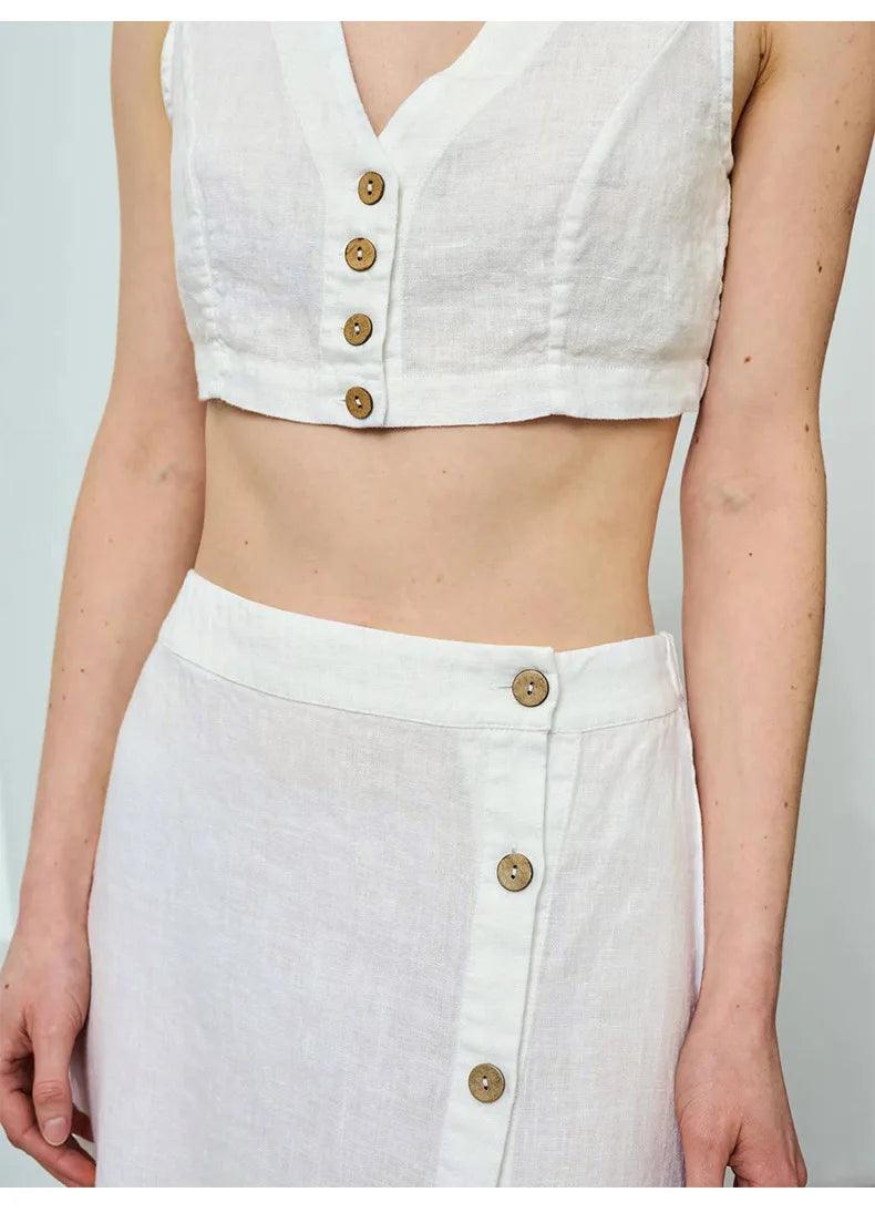 Linen Cotton Side Split Skirt