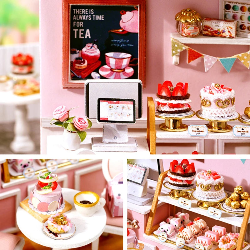 Wooden Miniature Doll House DIY Handmade Assembly Model Building Kit With Dust Cover