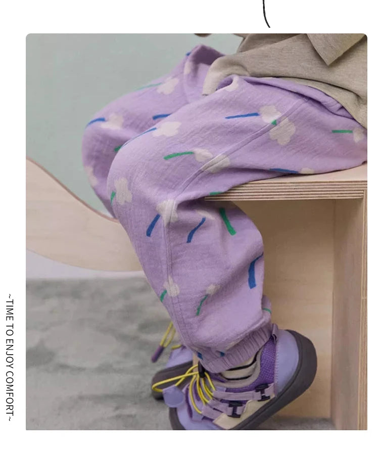 Kids Printed Mosquito-Repellent Pants Summer Boys Girls Pure Cotton Breathable Elastic Cuff Trousers for Baby Toddler Outdoor