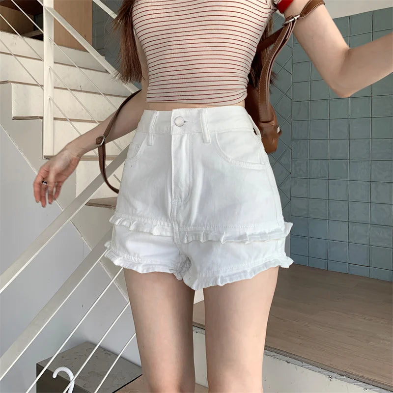 Double Ruffle Denim Shorts