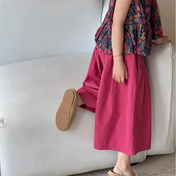 New Summer Infant Baby Girl 2PCS Clothes Set Cotton Floral Print Sleevelss T-shirt Suit Solid Soft Wide Leg Pant Kid Girl Outfit