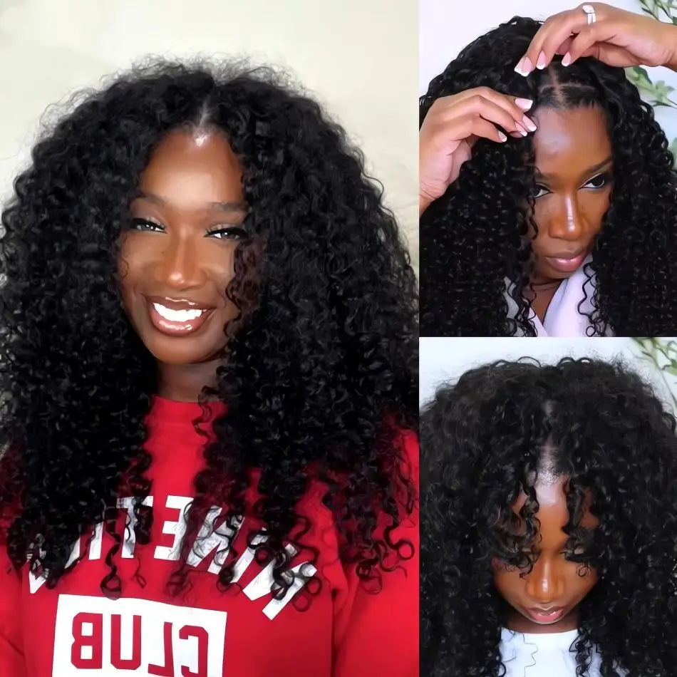 V Part Wig Human Hair Kinky Curly Wig