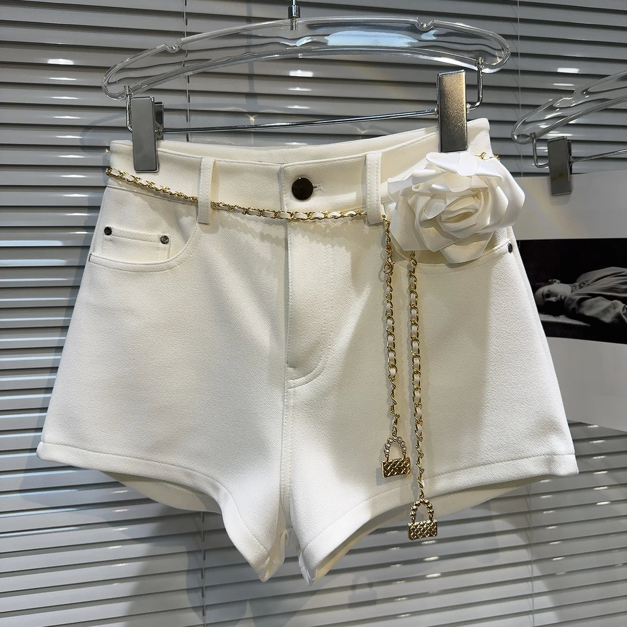 Metal Waist Chain Suit Shorts