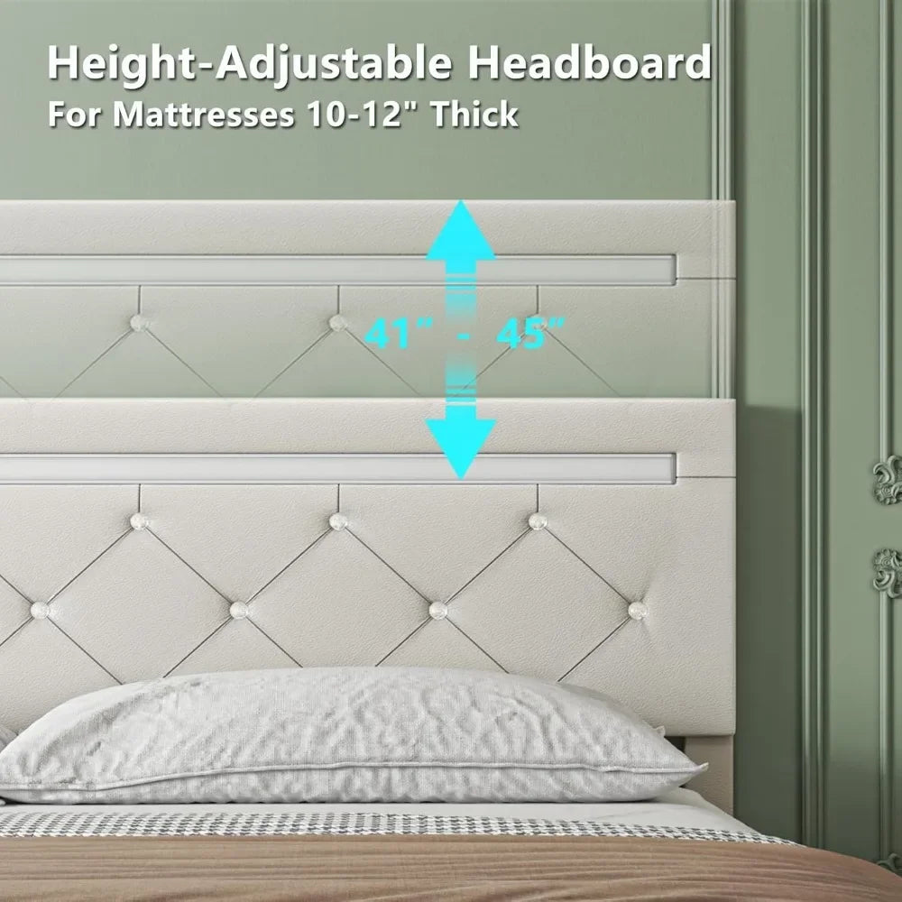 Bed Frame with Storage Drawers and LED Light