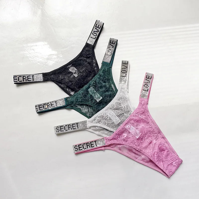 Rhinestone Lace Letter Panty