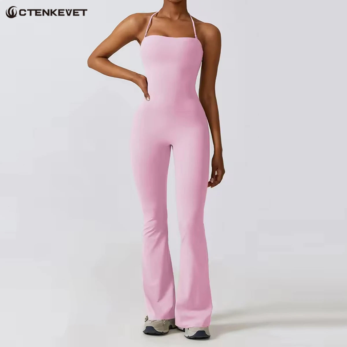 NewFall/Winter Women Sleeveless Yoga Jumpsuit Female Gym Flared Overalls Neck-hanging Backless Sportswear Sport Outfit For Woman