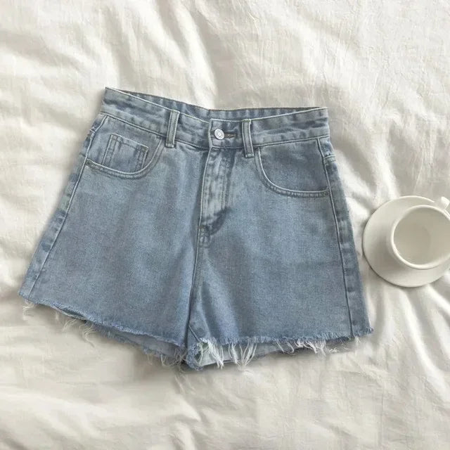 High Waisted Raw Edge Denim Shorts