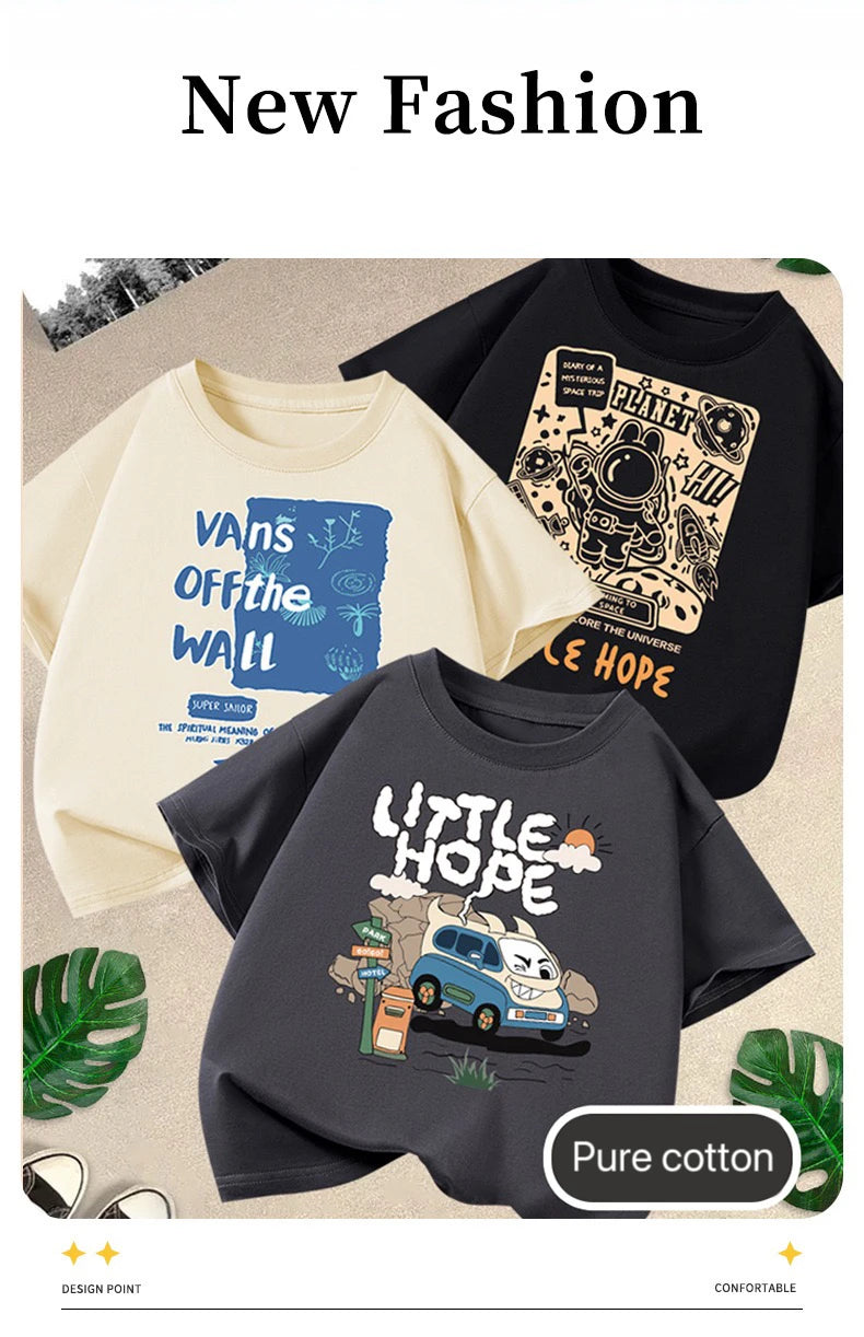 1pcs Summer Boys Car Cartoon Tees Fashion Tops Childrens Short Sleeve Clothes Printed Pattern T-shirts Child Loose Casual Tshirt