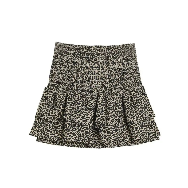 Casual High Waist Leopard Print Cake Skirt