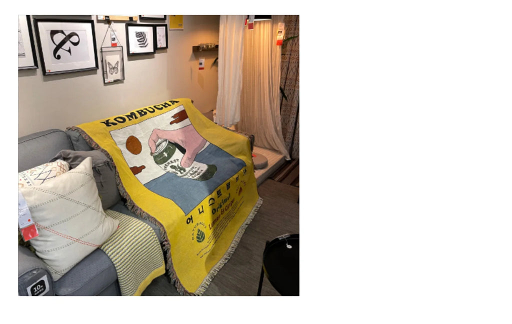Ins Kombucha Illustration Cartoon Throw Blanket