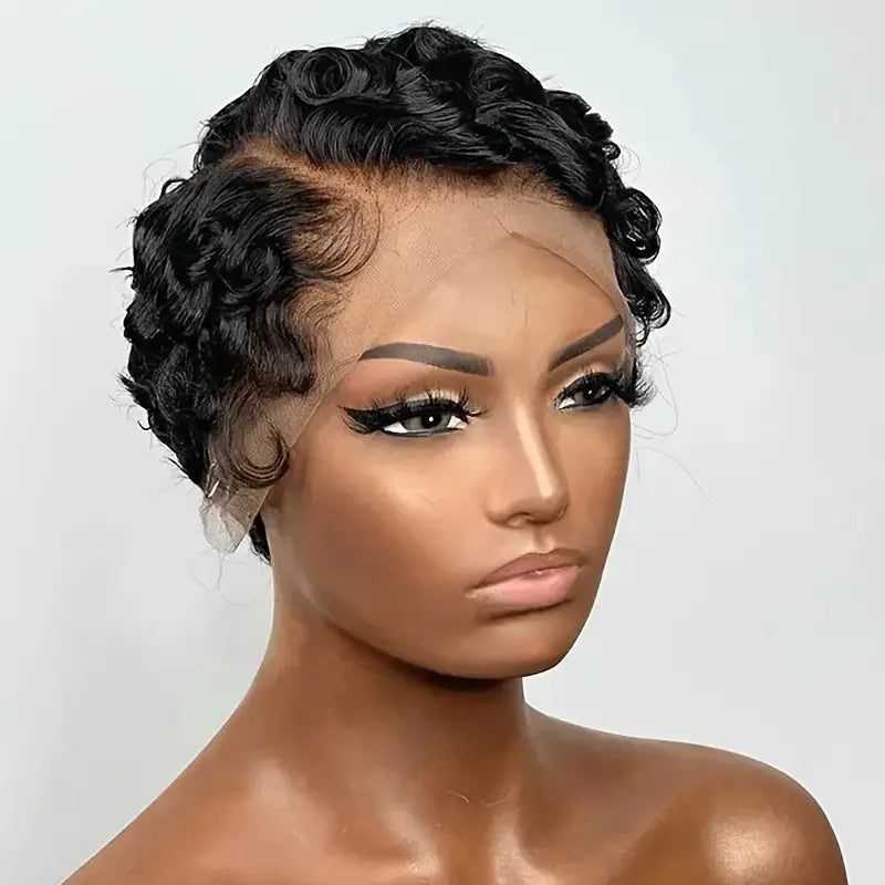 Short Finger Wavy Wig Curly Black