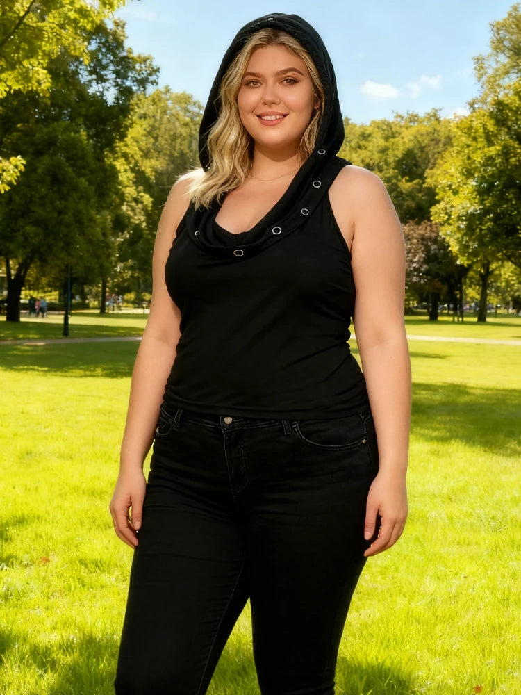 Hooded With Metal Rings Sleeveless Top