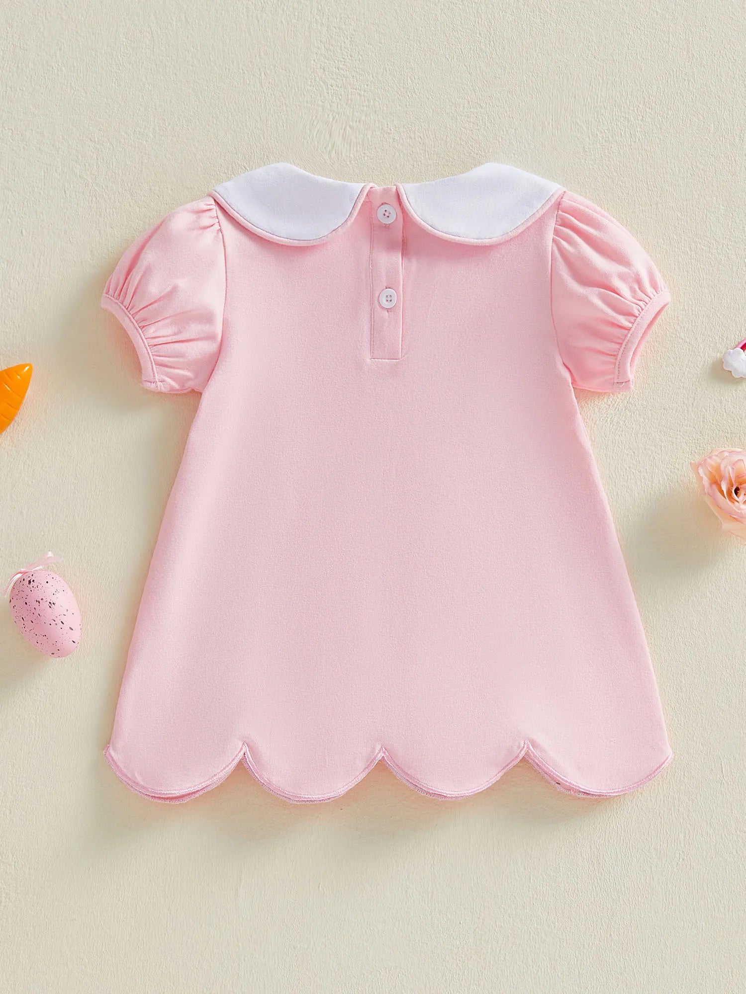 Puff Short Sleeve Doll Collar Rabbit Embroidery Plush Ball Decor A Line Dress