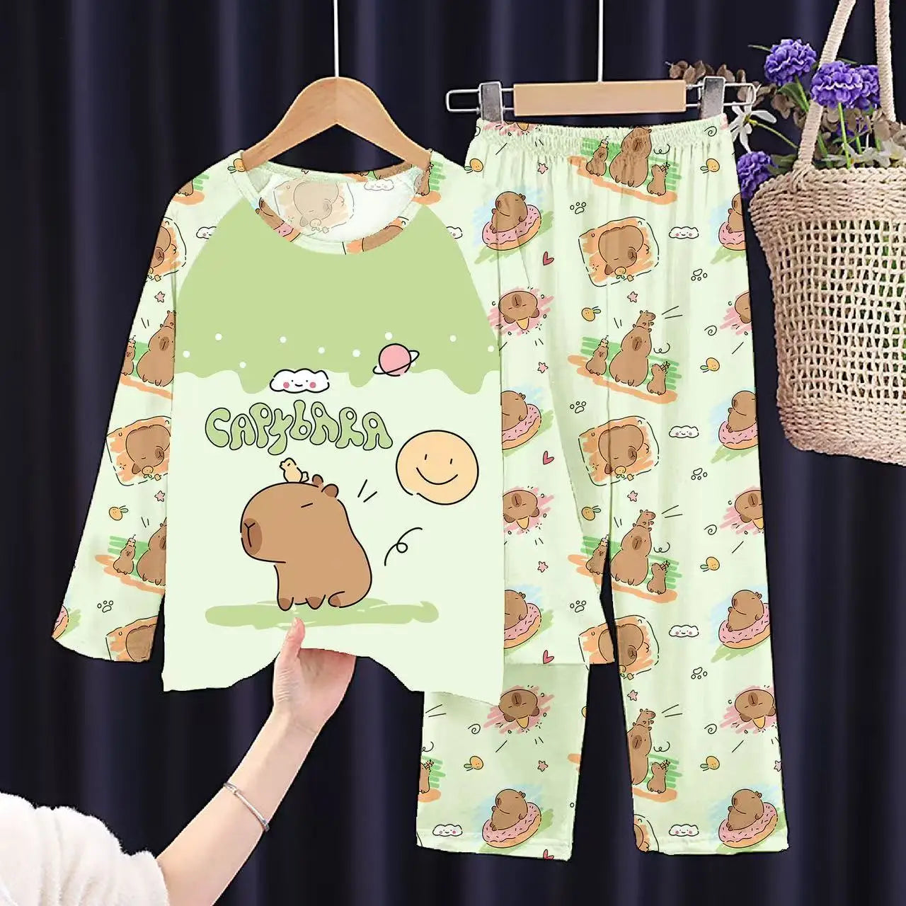 2PC/Set Boys Pajamas Sets Kids Pjs Toddler 3 to 4 5 6 7 8 9 10 11 12 Years Long Sleeve Capybara Funny Pijamas Children Clothing