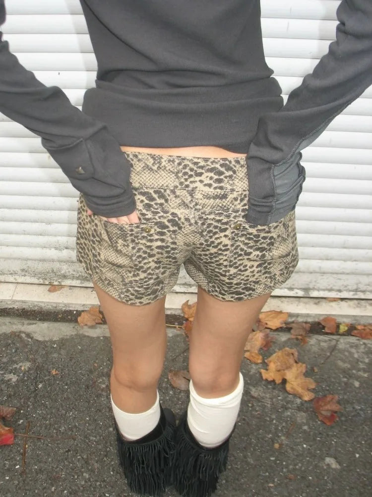Leopard Printed Denim Shorts