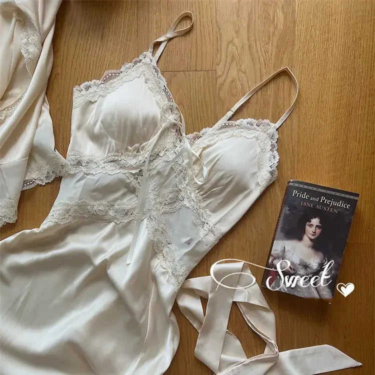 2022 Autumn Silk Sexy Strap Dress Women Casual Korean Elegant Long Split Dress Patchwork Lace Dress Women Fashion Elegant V Neck