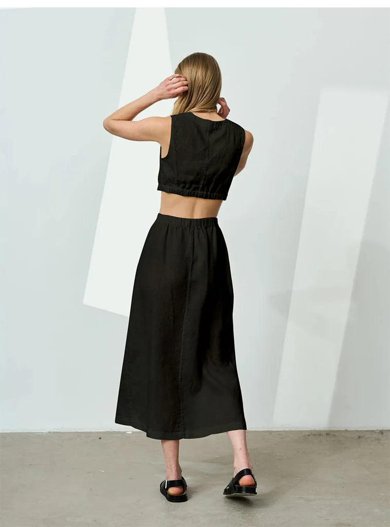 Linen Cotton Side Split Skirt