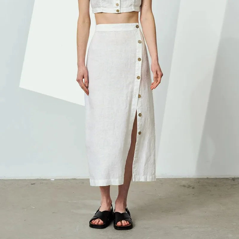 Linen Cotton Side Split Skirt