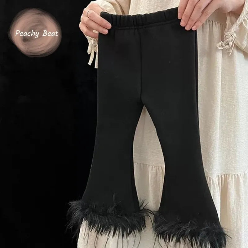 Fashion Baby Girl Princess Cotton Detachable Feather Flared Pant Infant Toddler Child Trousers Spring Autumn Baby Clothes 1-10Y