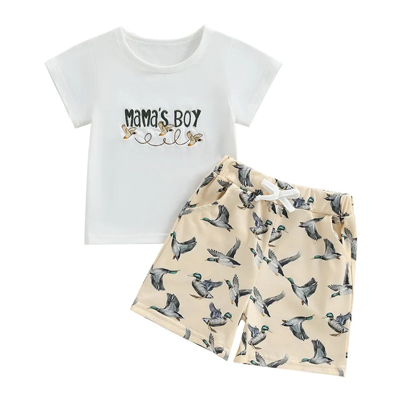 2025-01-15 Lioraitiin Toddler Baby Boy Duck Outfit Short Sleeve T-shirts Elastic Waist Shorts Summer Outfit