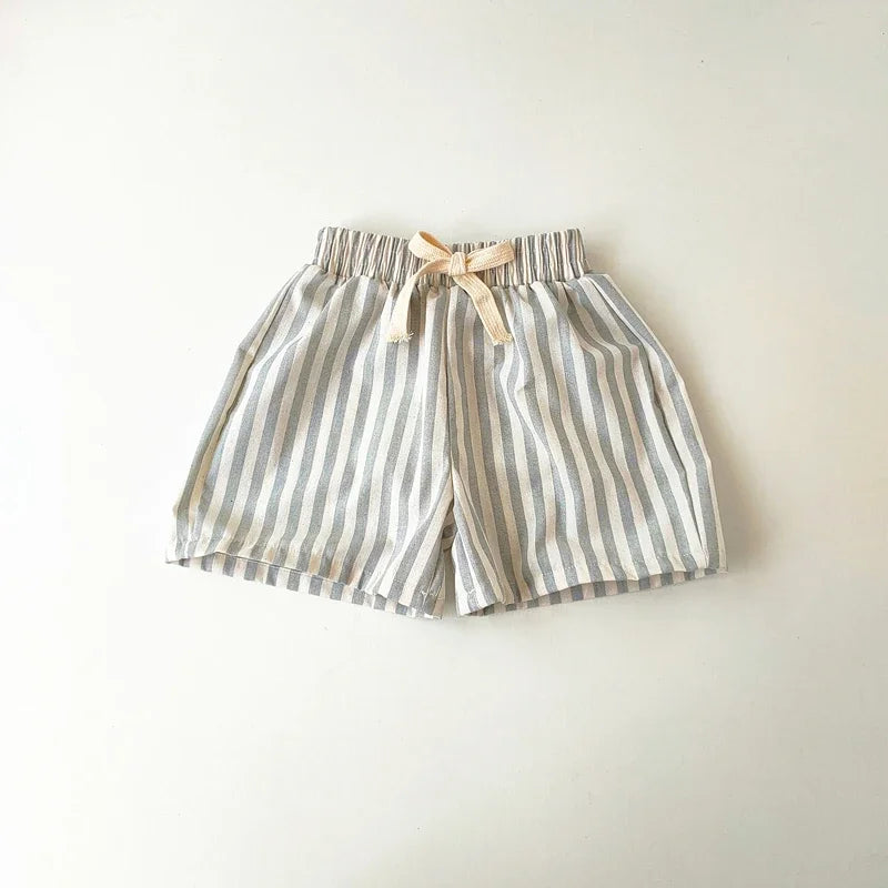 Children's Clothing Vintage Linen Cotton Stripe Pants Baby Boy Girl Casual Shorts Spring Summer Girls Loose Trousers and Shorts