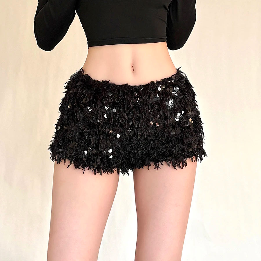 Furry Tassel Mini Shorts
