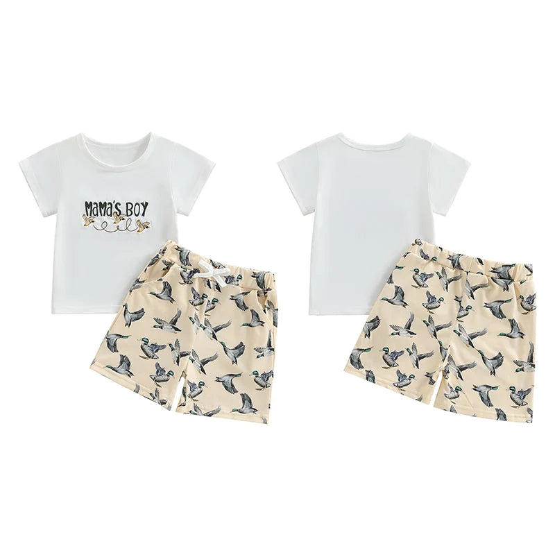 2025-01-15 Lioraitiin Toddler Baby Boy Duck Outfit Short Sleeve T-shirts Elastic Waist Shorts Summer Outfit