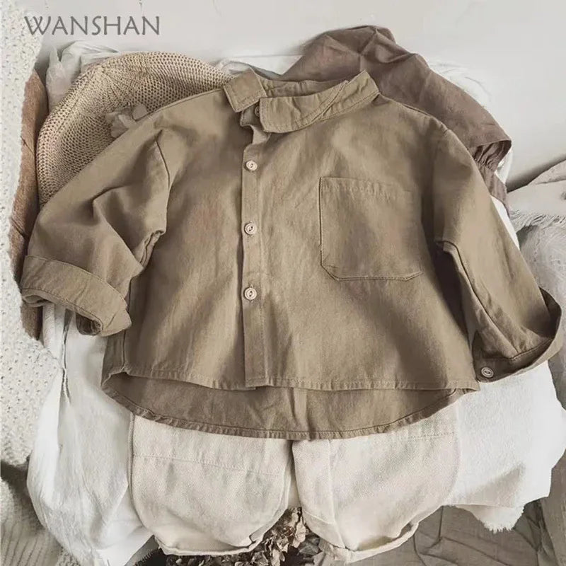 Boys Baby's Kids Blouse Jacket Outwear 2023 White Spring Autumn Shirts Cotton Gift Plus Size Children's Clothing