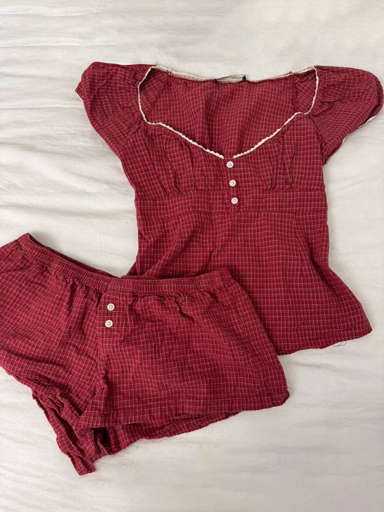 Red Plaid T-Shirt Shorts Set