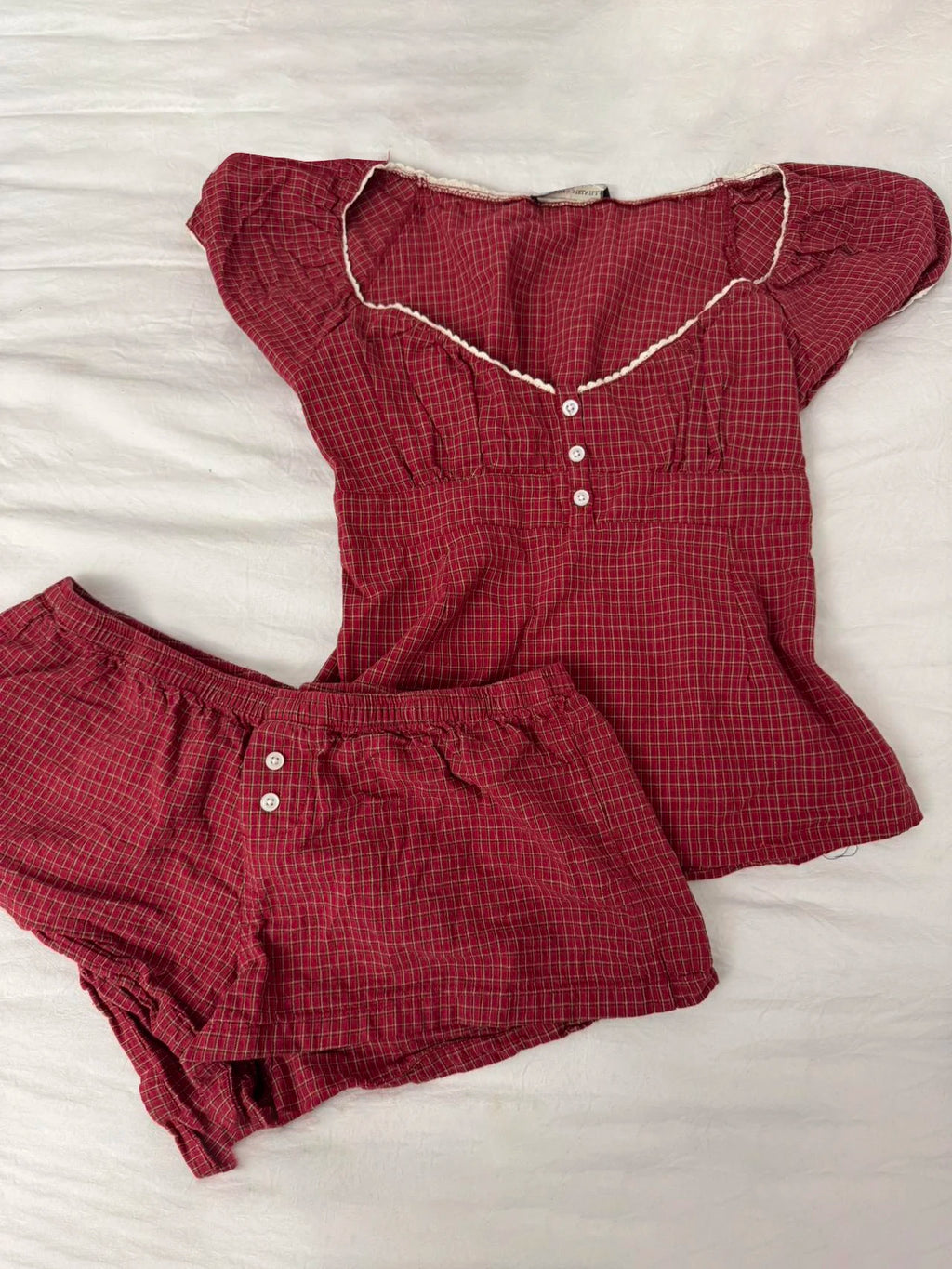 Red Plaid T-Shirt Shorts Set