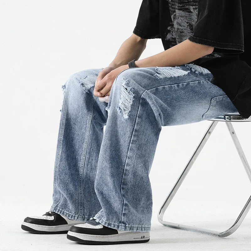Distressed Loose Straight Leg Jeans