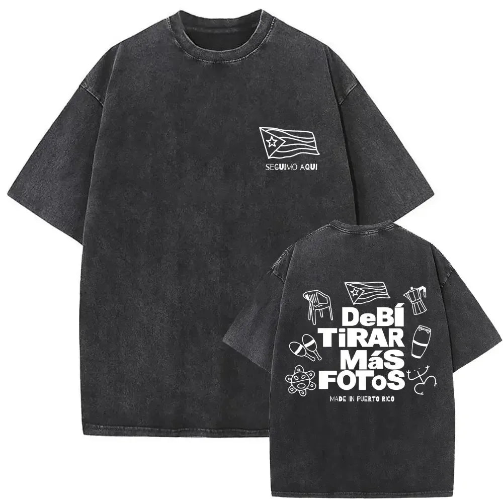 Washed Vintage Rapper Bad Bunny DeBi TiRAR MaS FOToS DTMF Print T-Shirt