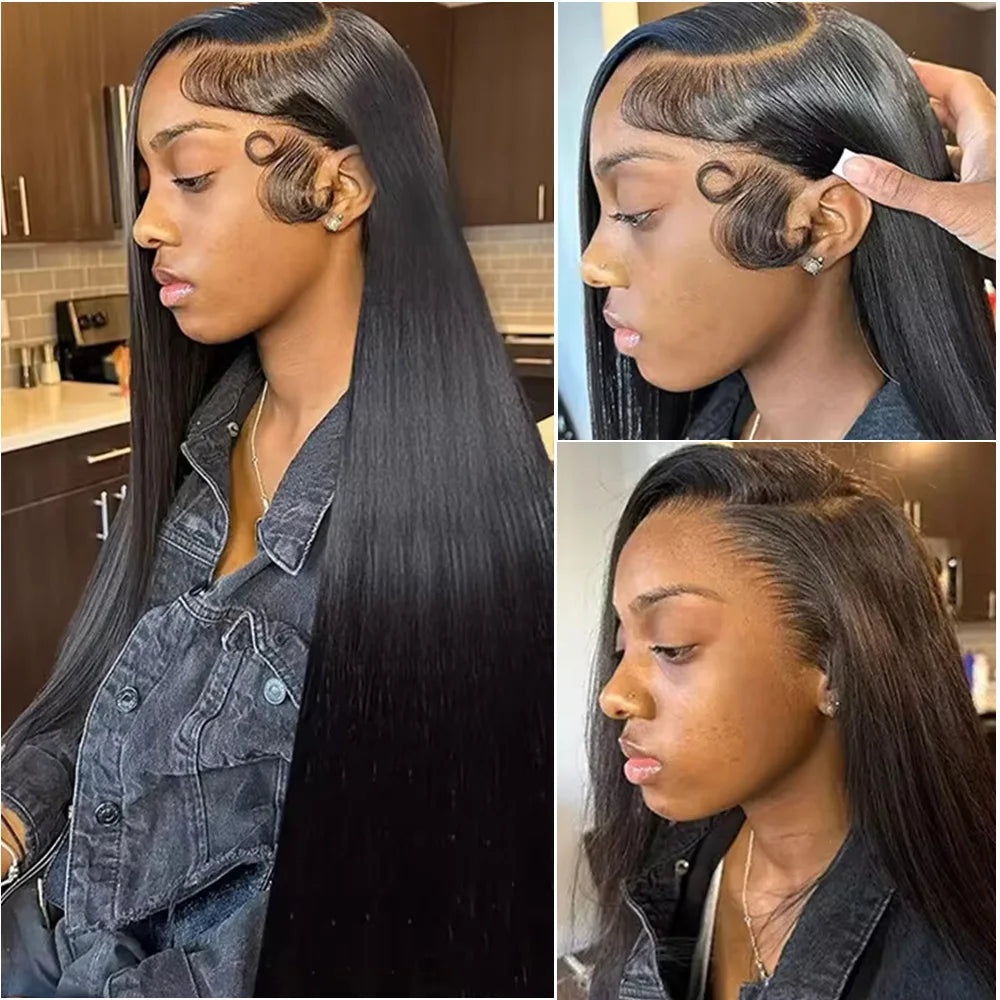 34 38 Inch Brazilian 13x4 13x6 Bone Straight Transparent Lace 100% Human Hair Wig