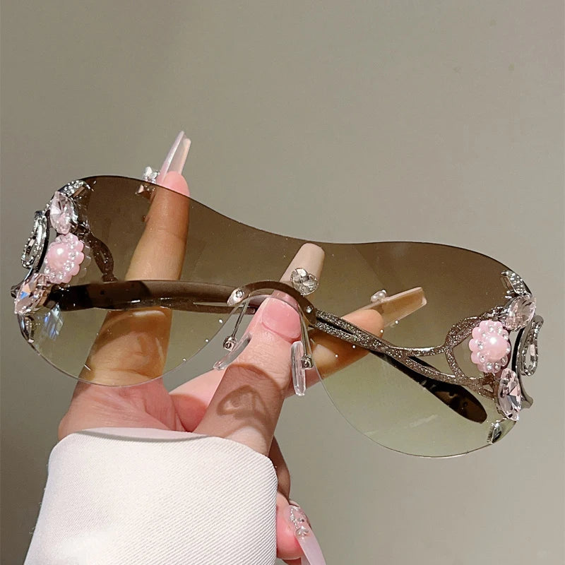 Rimless Sunglasses with Rhinestones