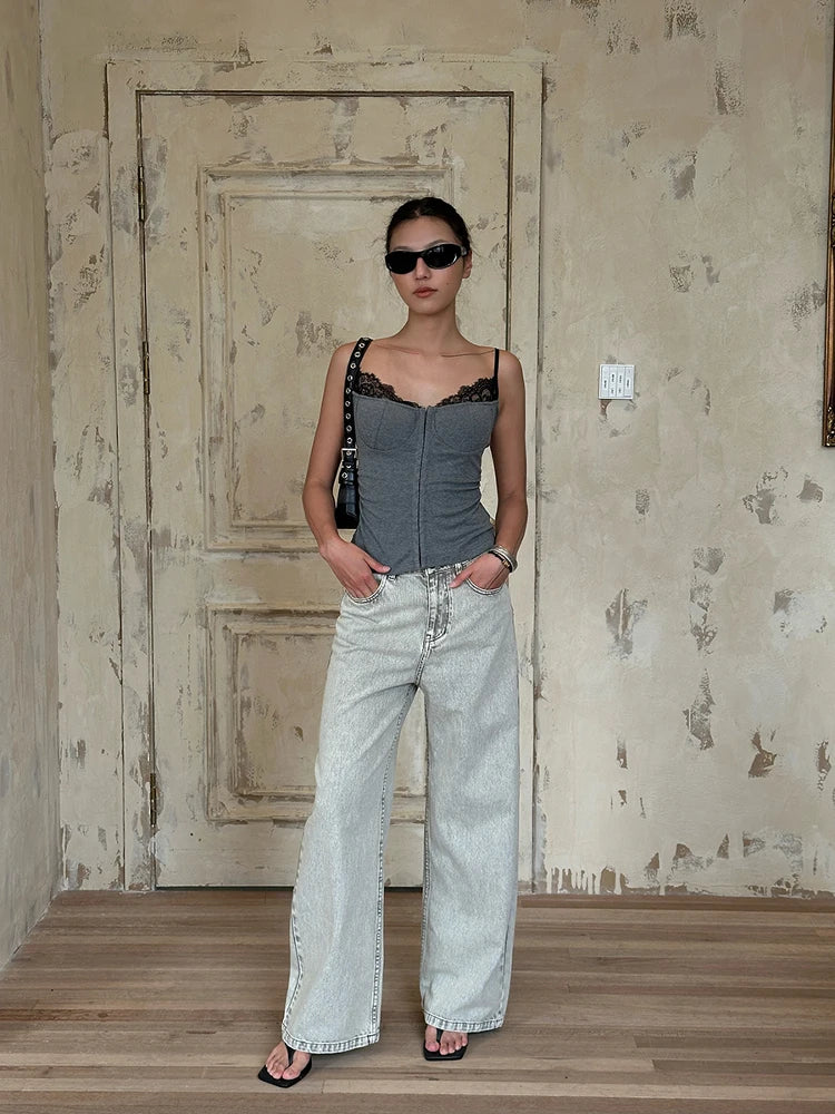 Yedinas Patchwork Lace Camis Sleevless Summer Tops Streetwear Sexy & Club Tank Tops 2000s Clothes Y2k Korean Fashion Camisole