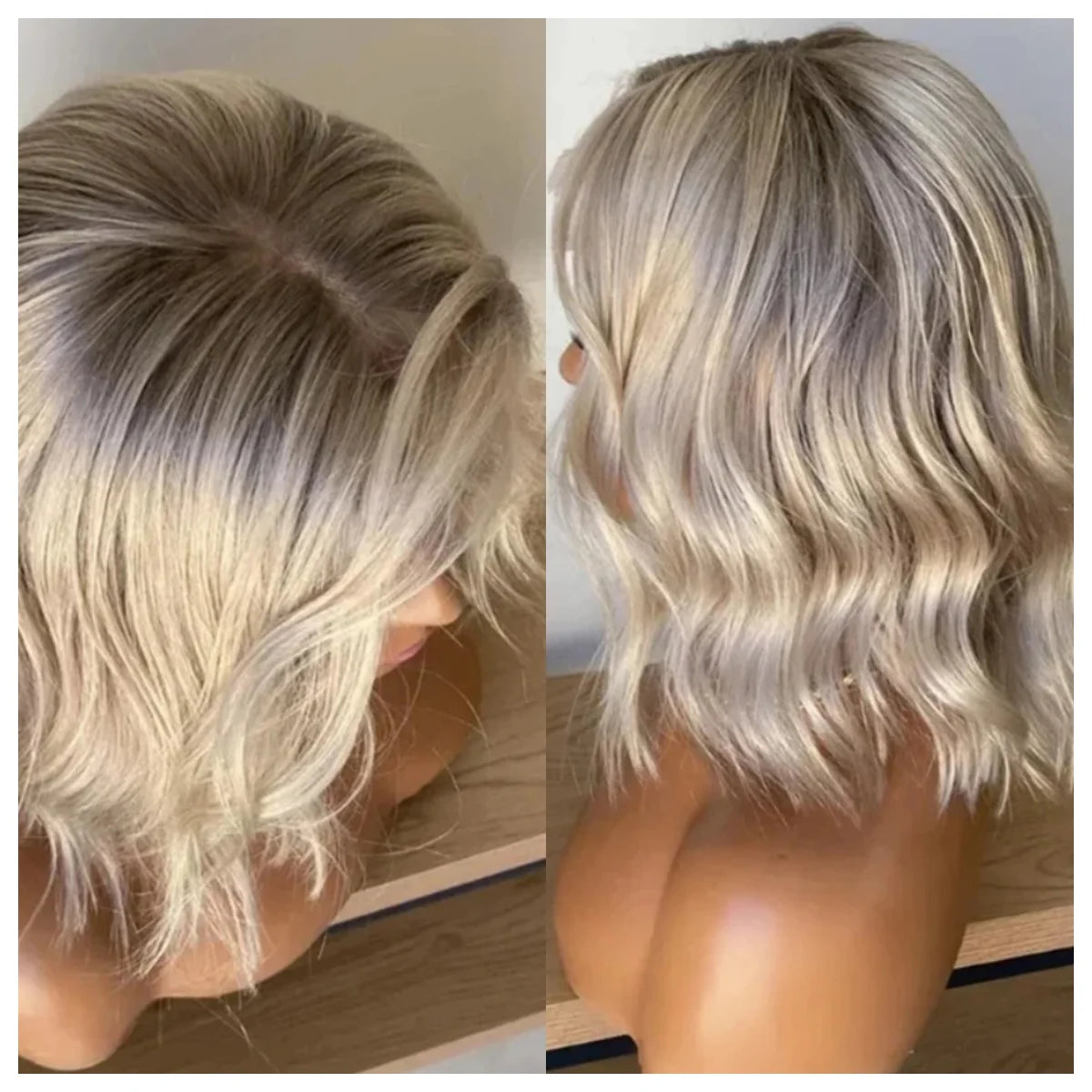 Wavy Ombre Ash Highlighted Middle Part Cut Lace Front Wig