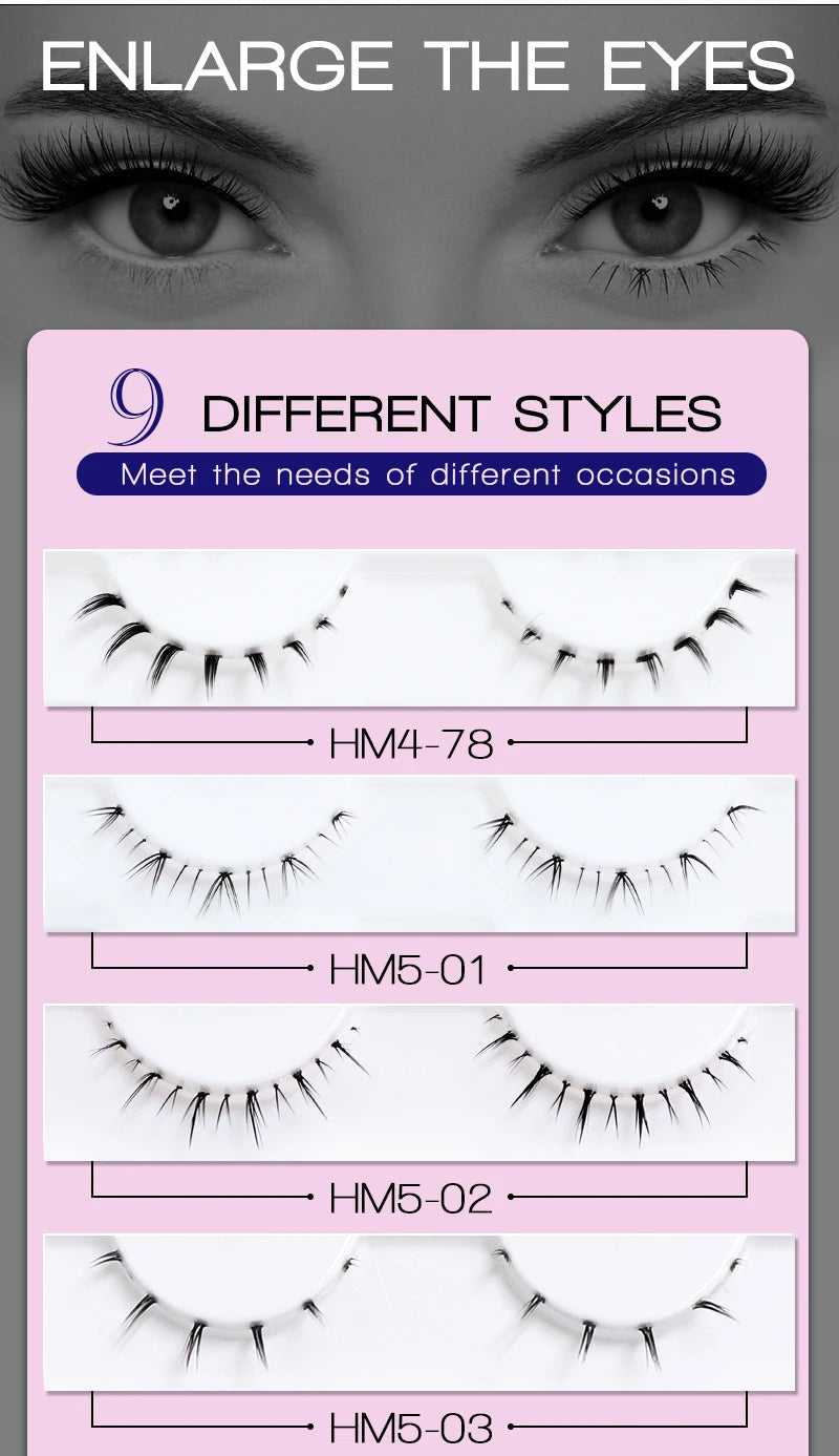 10Pairs Bottom Eyelashes Manga Lower Lashes Clear Band Wispy Small Flame Under Eye Lashes Korean Makeup Cosplay Tools