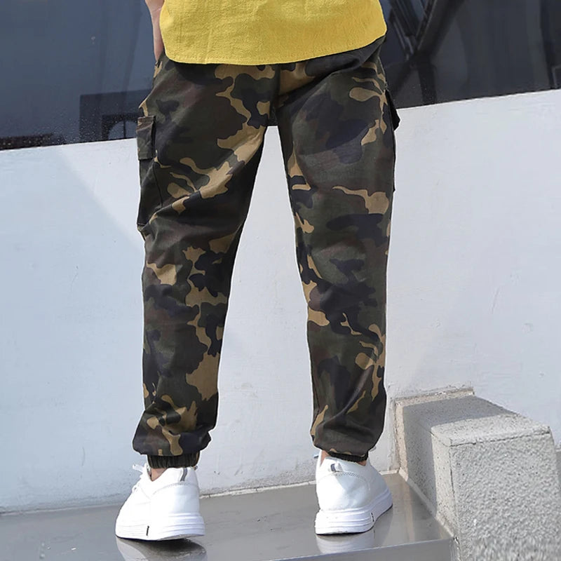 Kids Casual Trousers Camouflage Long Pants For Boy Spring Fall Children Cotton Military Clothing 6-14 Years Old