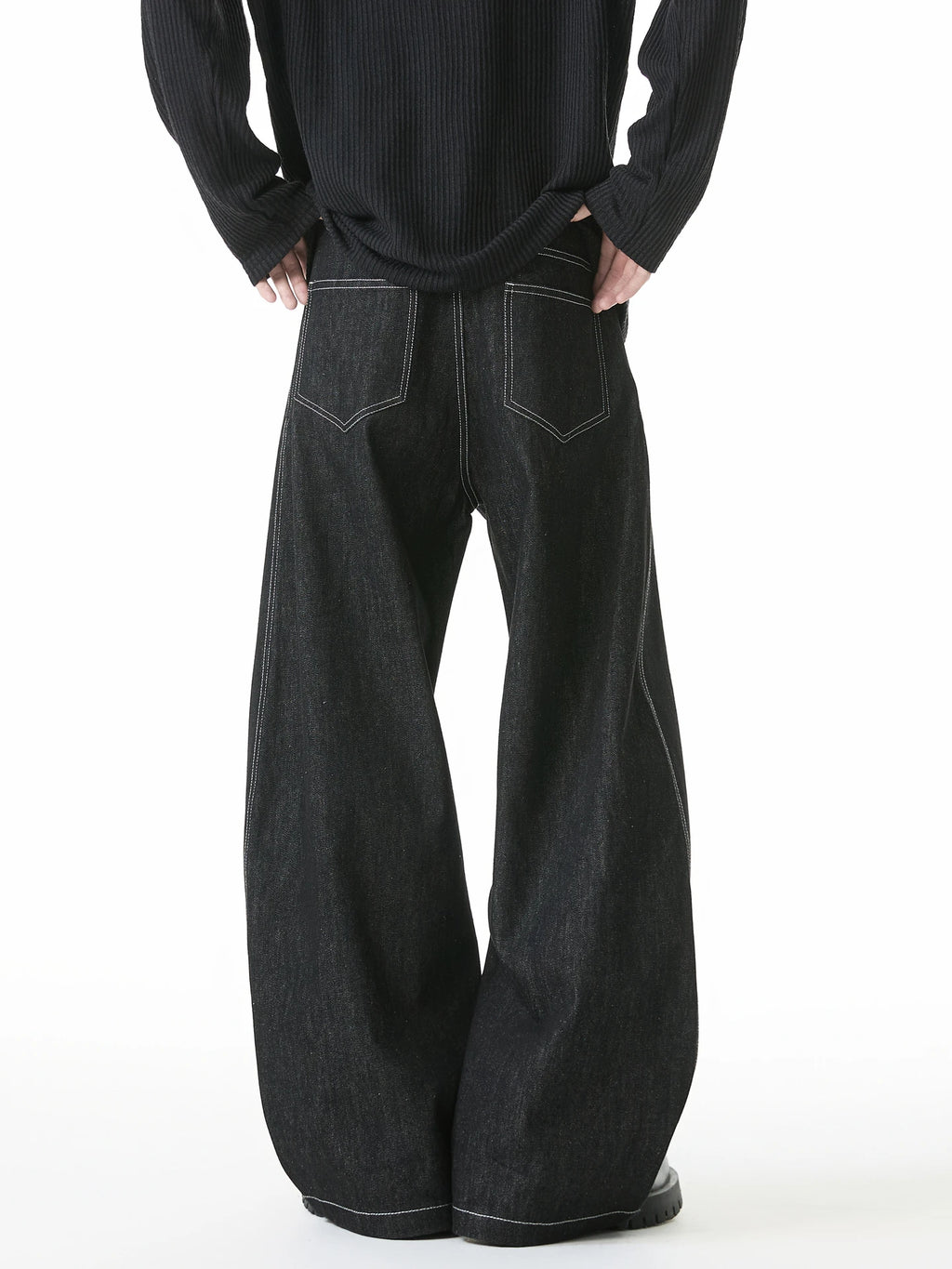 Denim Wide Leg Curved Knife Jeans