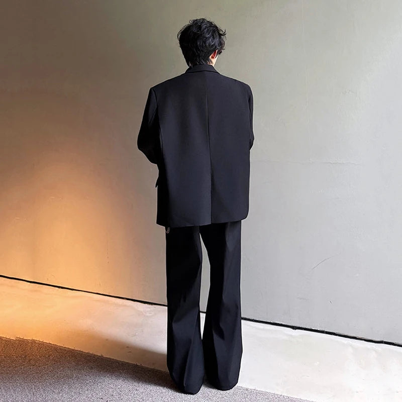 Two-Piece Single Breasted Casual Shoulder Pad Blazer Straight Suit