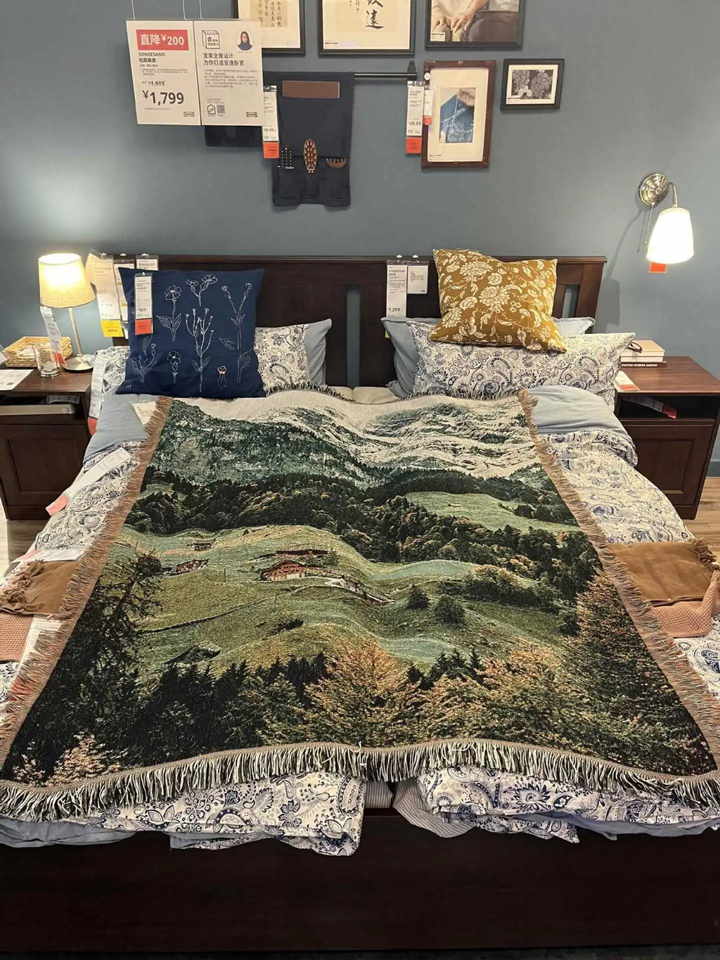 Snow Mountain Forest Cotton Thread Woven Blanket