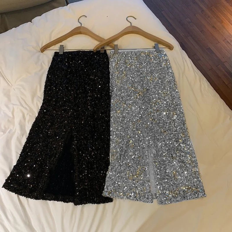 Sequin Decorate Midi Skirt